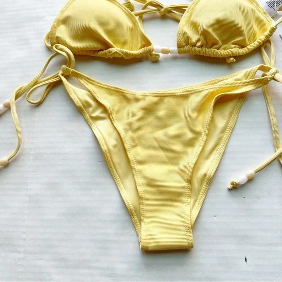 Wilo New Beaded 2 Piece Triangular Bikini in Butter Yellow NWT - Picture 5 of 16